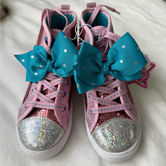 Nickelodeon Pink Glitter Kids Sneakers with Blue Bow - Picture 4 of 11